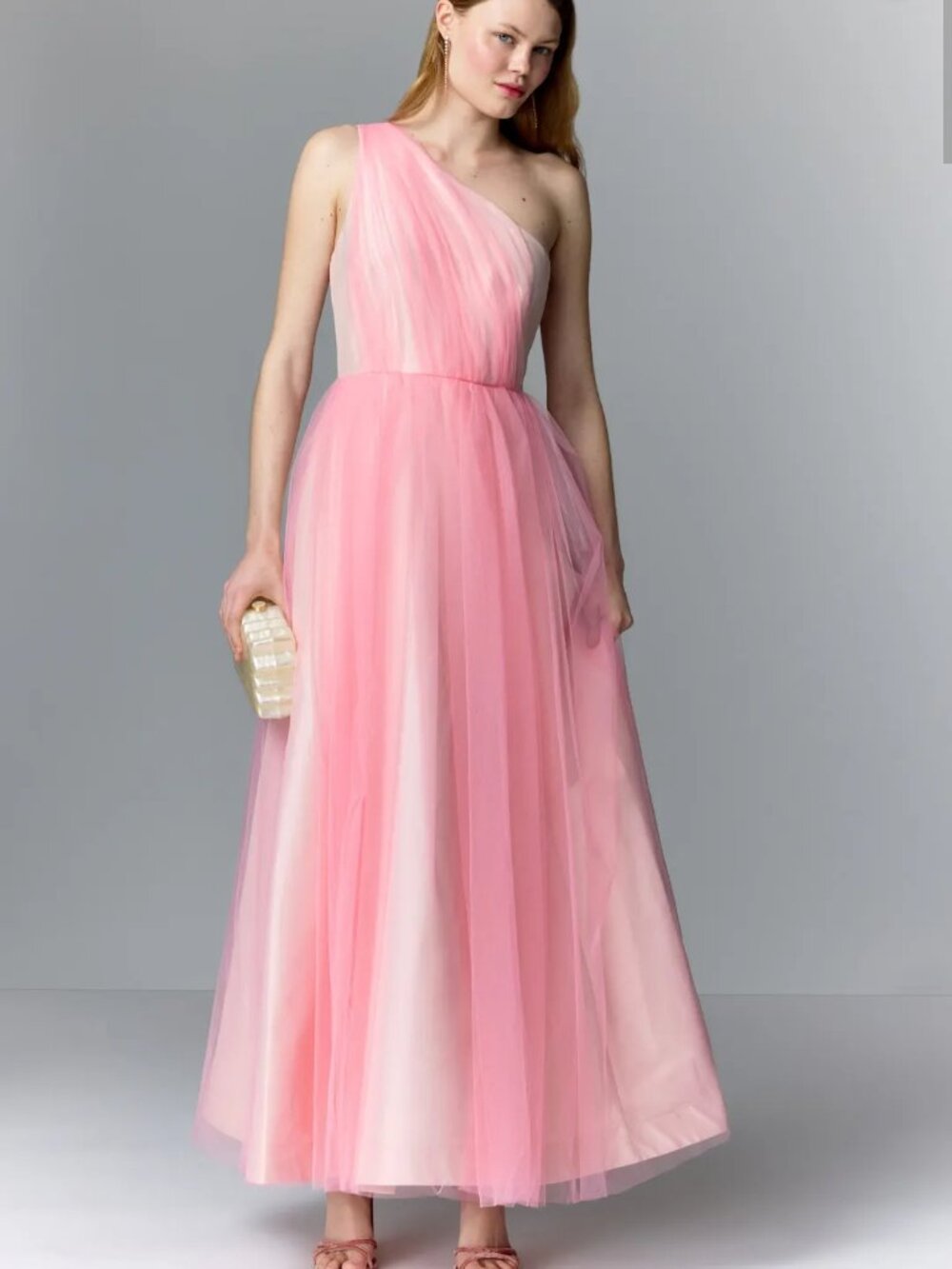 Badgley Mischka One Shoulder Tulle Gown Size 2 MSRP $850